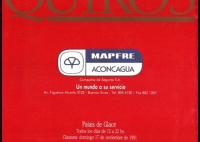 Publicidad en Catálogo de Exposición «Quiros» del 26 de Septiembre al 17 de Noviembre de 1991. Palais de Glace. Mapfre Aconcagua Compañía de Seguros S. A.