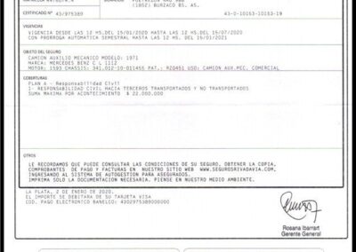 Certificado de Cobertura y Tarjeta de Circulación Seguro de Vehículos Automotores y/o Remolcados. Seguros Bernardino Rivadavia Cooperativa Limitada.