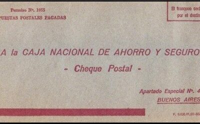 Sobre para Cheque Postal con Respuestas Postales Pagadas Año 1973 de Caja Nacional de Ahorro y Seguro.