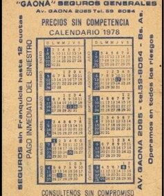 Calendario Año 1978 de «Gaona» Seguros Generales.