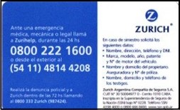 Credencial Seguro Obligatorio Automotor Año 2017 de Zurich Argentina Compañía de Seguros S. A.