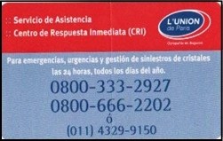 Calcomanía de Servicio de Asistencia de L’Union de Paris Compañía Argentina de Seguros S. A.