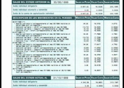 Cuenta de Capitalización Individual. Estado Detallado. 31/10/1999. Arauca Bit AFJP.