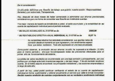 Comunicación al Cliente informando sobre la Cuenta de Capitalización. Octubre de 1995. Consolidar AFJP S. A.