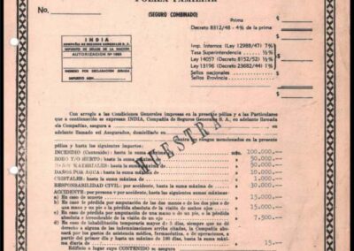 Póliza Familiar de muestra. 1950. India Compañía de Seguros Generales S. A.