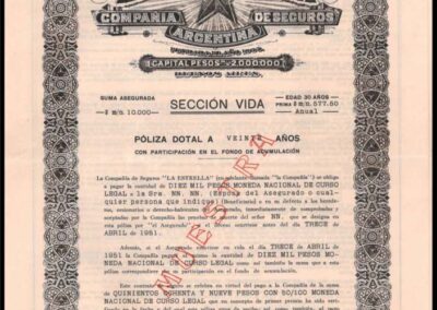 Póliza Sección Vida de muestra. 13 de Abril de 1931. La Estrella Compañía Argentina de Seguros S. A.
