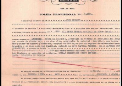 Póliza Provicional de Incendio Nº 6642. 02 de Junio de 1954. La Holando Sudamericana Compañía de Seguros S. A.
