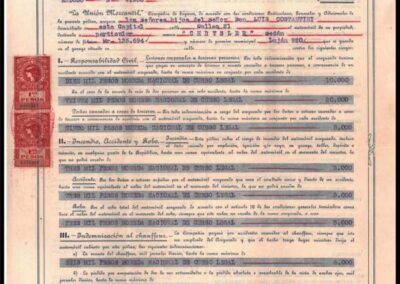 Póliza Sección Automóviles. 19 de Septiembre de 1928. La Unión Mercantil Compañía de Seguros.