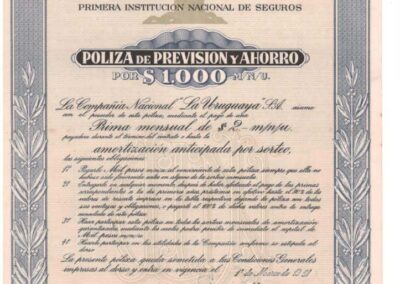 Póliza de Previsión y Ahorro. 1º de Marzo de 1951. Compañía Nacional La Uruguaya S. A.