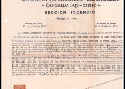 Póliza Sección Incendio. 23 de Junio de 1930. Latino-Americana Compañía de Seguros Generales.