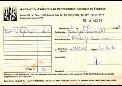 Recibo de Caja. 1998. AAPAS – Asociación Argentina de Productores Asesores de Seguros.
