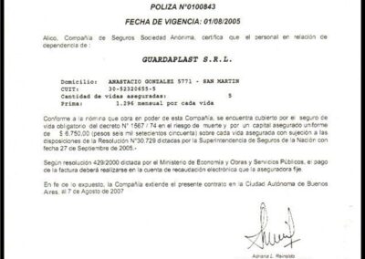 Póliza Seguro Colectivo de Vida Obligatorio Decreto 1567/74. 01/08/2005. Alico Compañia de Seguros S. A.
