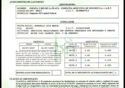 Contrato de Afiliación. 09/07/1997. España y Río de la Plata Compañía Argentina de Seguros S. A. Aseguradora de Riesgos del Trabajo.