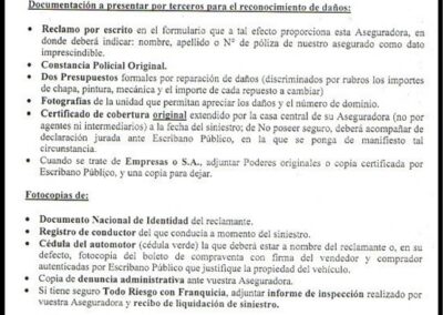 Departamento Siniestros – Reclamo de Terceros. Documentación a Presentar. La Segunda Cooperativa Limitada de Seguros Generales.