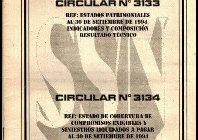 Circular Nº 3133 y 3134. 26 de Enero de 1995. Superintendencia de Seguros de la Nación.