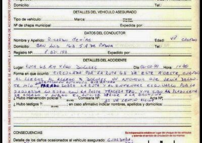 Denuncia de Accidente. Sección Siniestros Automóviles. 06 de Febrero de 1999. La Continental Compañía de Seguros Generales S. A.