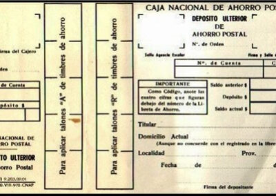 Boleta sin uso de Depósito Ulterior de Ahorro Postal de la Caja Nacional de Ahorro Postal.