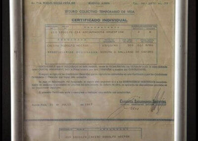 Certificado Individual. Seguro Colectivo Temporario de Vida. 31 de Julio de 1967. Compañía Aseguradora Argentina Sociedad Anónima de Seguros Generales.