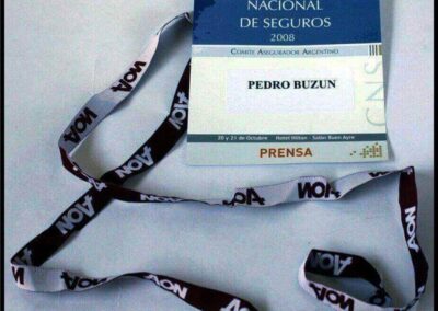 Credencial de Prensa a la Conferencia Nacional de Seguros 2008. Comité Asegurador Argentino.