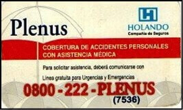 Credencial de Plenus. Cobertura de Accidentes Personales con Asistencia Médica de La Holando Sudamericana Compañía de Seguros S. A.