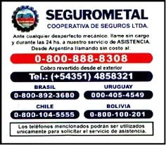 Calcomanía de Asistencia Macánica de Segurometal Cooperativa de Seguros Limitada.