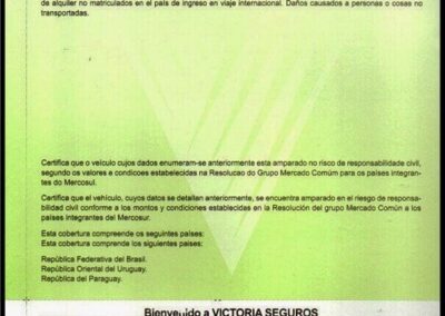 Tarjeta de Circulación y Certificado Mercosur de Compañía Argentina de Seguros Victoria S. A.