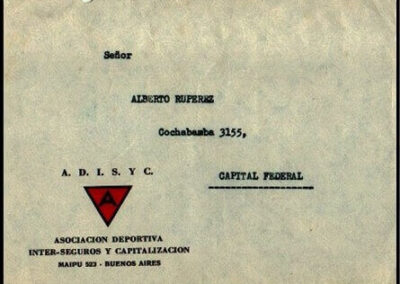 Sobre Carta. Año 1967. ADISYC – Asociación Deportiva Inter Seguros y Capitalización.