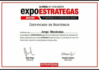 Expo Estrategas. 9º Conferencia de la Industria del Seguro. 2010. Certificado de Asistencia.