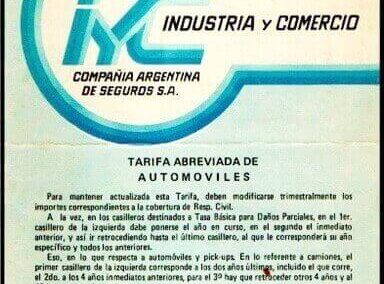 Tarifa Abreviada de Automóviles. Industria y Comercio Compañía Argentina de Seguros S. A.