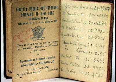 Libreta Anotador Año 1945 de Fidelity-Phenix Fire Insurance Company of New York. Representante en la República Argentina Mauricio Herrold.