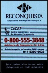 Credenciales de Asistencia de Emergencias de Reconquista Aseguradora de Riesgos del Trabajo S. A.