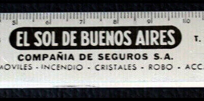 Señalador Cortapapeles y Regla metálica con Calendario Año 1961. El Sol de Buenos Aires Compañia de Seguros S. A.