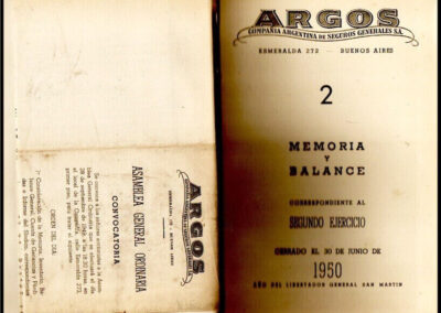 Memoria y Balance. Correspondientes del 2º hasta el 8º Ejercicio. Años 1950 al 1956. Encuadernadas,. Argos Compañía Argentina de Seguros Generales S. A.