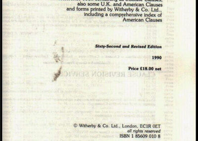 Reference Book of Marine Insurance Clauses. Año 1990. Inglaterra.