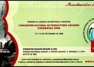 Tarjeta Invitación Especial Convención Nacional de Productores Asesores – Cataratas 2008 de Asociart S. A. Aseguradora de Riesgos del Trabajo.