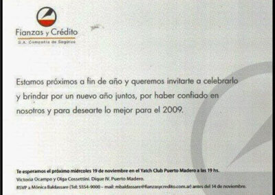 Tarjeta de Invitación a Celebración de Fin de Año 2008. Fianzas y Crédito Sociedad Anónima Compañía de Seguros.