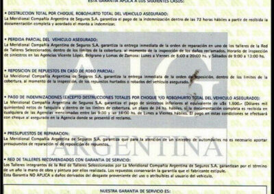 Garantía de Servicio de Siniestros. La Meridional Compañía Argentina de Seguros S. A.