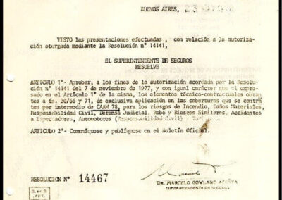 Resolución General Nº 14.467 – Aprobar las Coberturas para el Mundial ´78. 23 de Abril de 1978. Superintendencia de Seguros de la Nación.