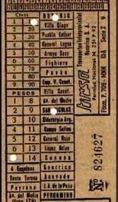 Boleto de Transporte en Colectivo de empresa T.I.R.S.A. destino Rosario San Nicolás. Pasajeros asegurados en La Agrícola Compañía de Seguros S. A.